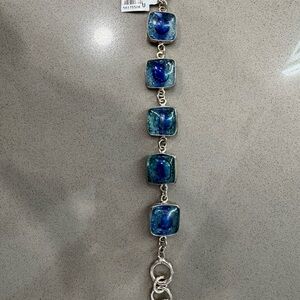 925 Silver and Glass Square Link Bracelet